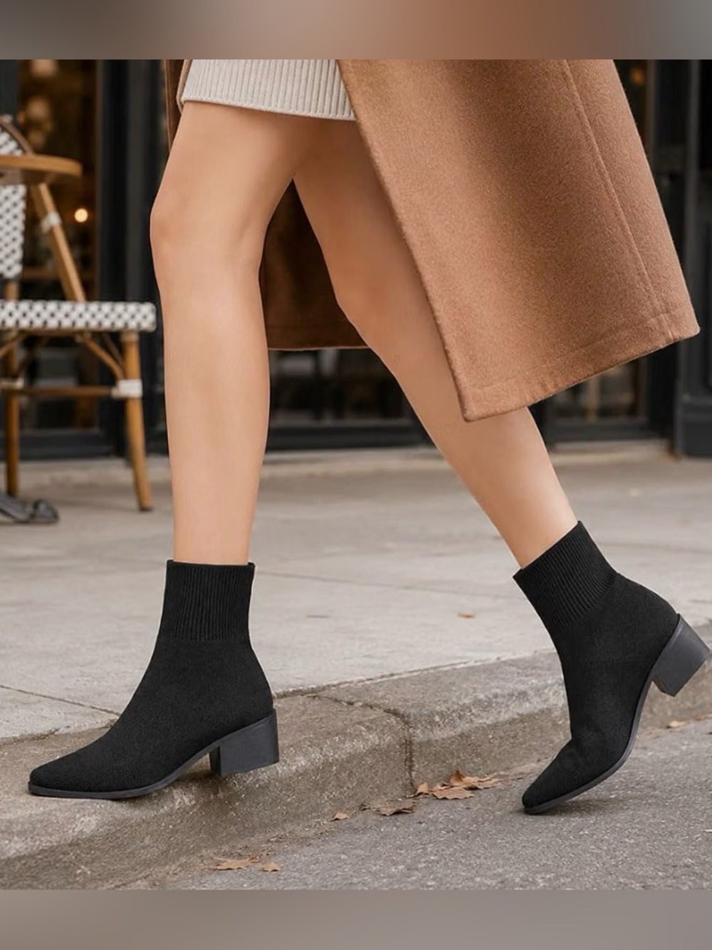 New Unbranded Black Stretch Knit Boots